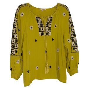 Solitaire Anthropologie Embroidered Tunic Top Shirt Blouse Geometric L bv